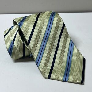 Ermenegildo Zegna 100% Silk Made in Italy Striped Multicolor Tie Blue and Green